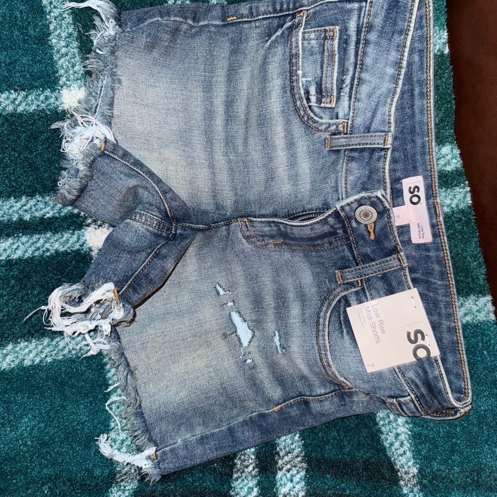 SO Women's Distressed Denim Shorts - Light Blue